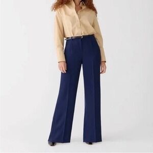 J. Crew Essential Wide Leg Trouser Pants Navy Blue High Rise Pleated Women